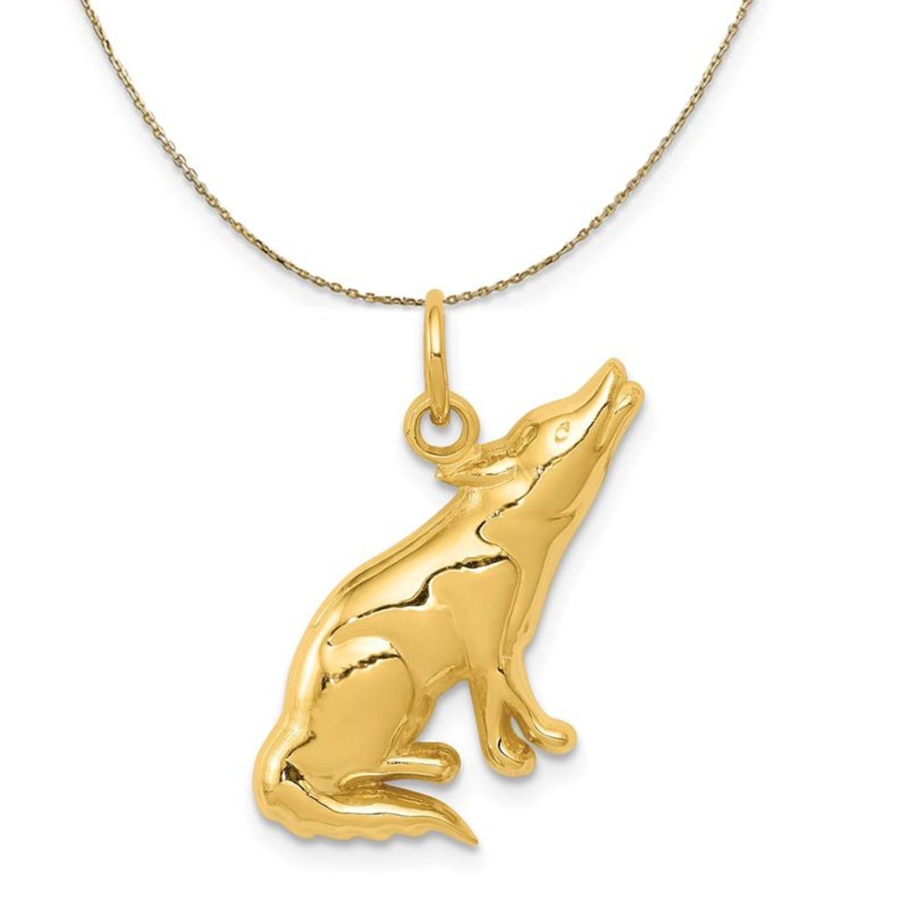 14k Yellow Gold Polished Wolf Necklace - 20 Inch